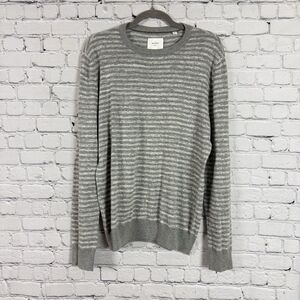 Billy Reid Mens Knit Pullover Crew Tee Space Dye Gray Stripe Size M Long Sleeve